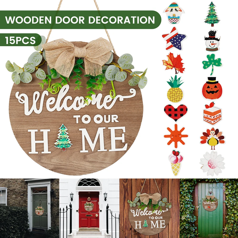 

Interchangeable Welcome Sign Wall Hanging Front Door Porch Decor Wooden Seasonal Welcome Door Sign Decorations@#527
