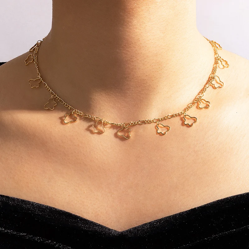 

Модное ожерелье-чокер Docona с полой бабочкой для женщин Подвески геометрическая цепочка из золотого металлического сплава с кисточками ювел...