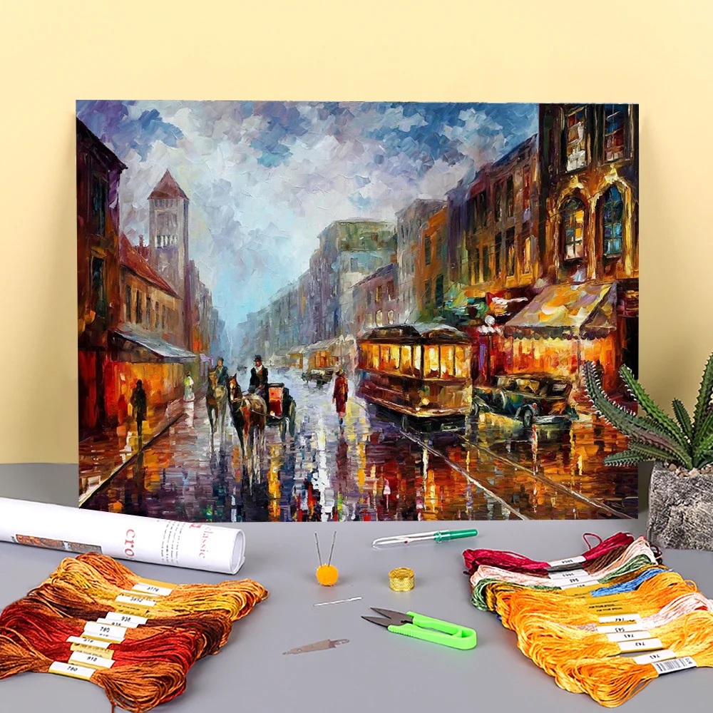 Los Angeles Pre-Printed 11CT Cross Stitch Embroidery Full Kit DMC Threads Handiwork Hobby Needlework Handmade Gift  Mulina