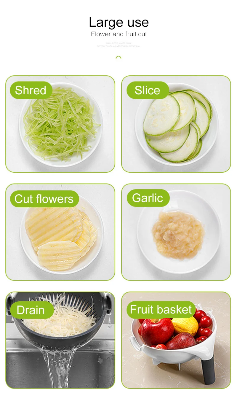 

Multifunctional Rotate Vegetable Cutter Peeler Vegetable Slicer With Drain Basket Kitchen Vegetable Fruit Shredder Grater Slicer