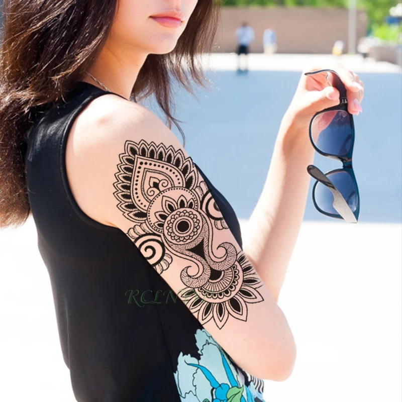Waterproof Temporary Tattoo sticker totem datura flower petal geometric pattern big flash tatoo fake tatto for Girl Men Women | Красота и