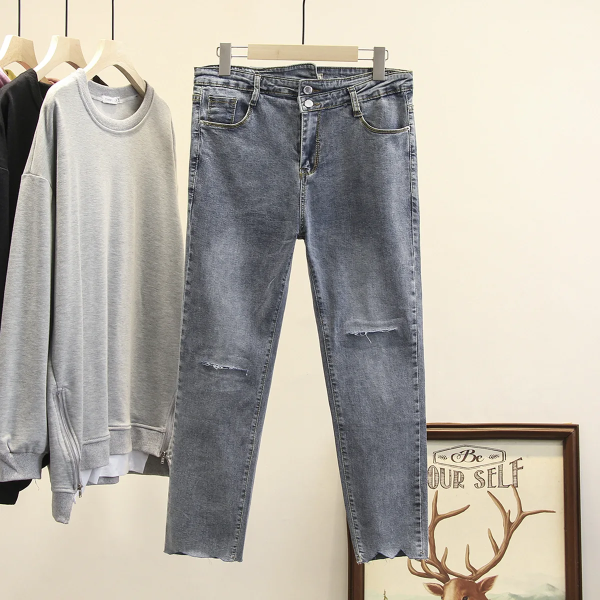 2020 весенние женские джинсы облегающие эластичные узкие брюки с дырками