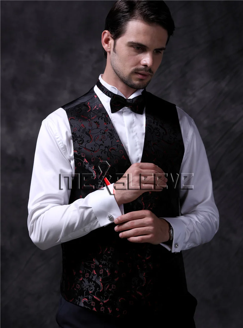 free shipping man's flower tailored tuxedo waistcoat set(vest+ascot tie+handkerchief