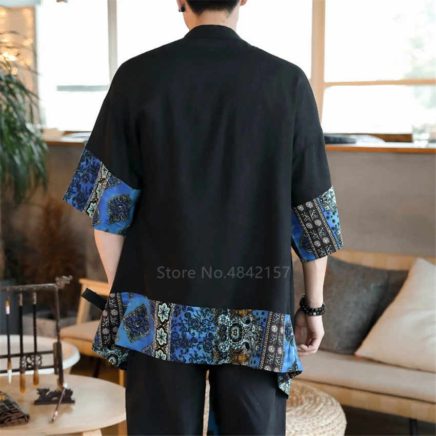 Японский Стиль кимоно для мужчин в винтажном стиле В мозаичном Летний кардиган