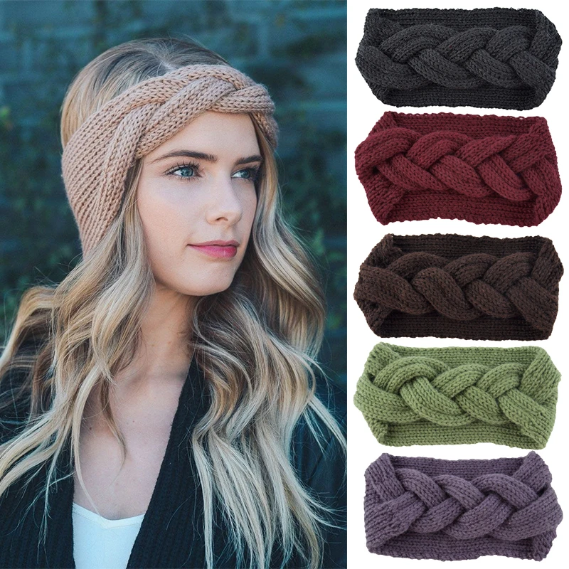 

Winter Warmer Ear Knitted Headband Turban For Women Crochet Bow Wide Stretch Solid Hairband Quality Headwrap Hair Accessories