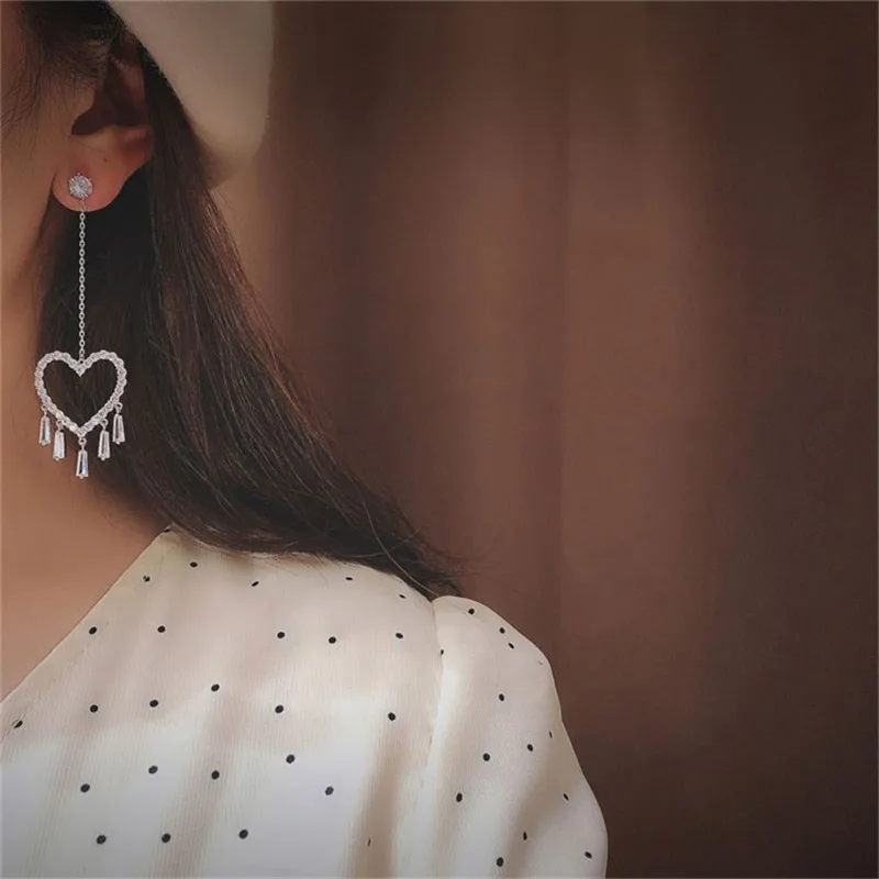 Женские серьги капельки из серебра 925 пробы свадебные с фианитом длинные