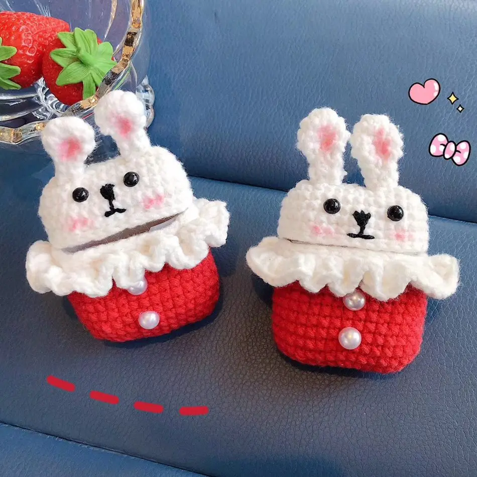 3D Cute Earphone Case for Airpods Cartoon Knitted plush Cover Apple 2 Teddy Dog Rabbit Earpods Accessories |