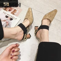 pointed suede woman slippers sandals summer shaped high heels womens pumps hollow slip on elastic straps slides gladiator shoes