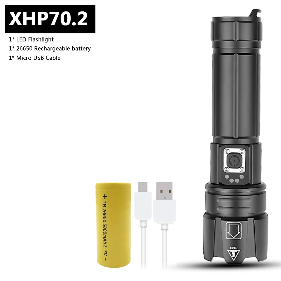 Xhp70.2 мощный яркий светодиодный фонарик power bank функция usb зарядка растягивающийся зум 18650 или 26650 перезаряжаемый фонарь Z90+ 1476 - Испускаемый цвет: Package E