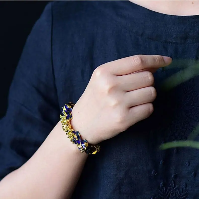 

Unisex Men Bracelet Lucky Buddha Obsidian Stone Bead Bracelets Chinese FengShui Pi Xiu Color Changing Wristband Wealth Bracelet