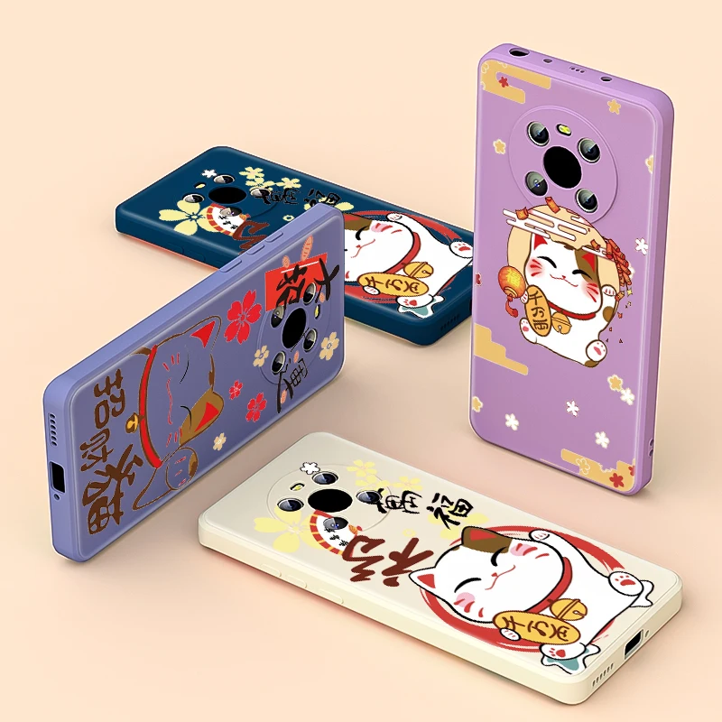 

Japanese Cartoon Lucky Cat For Huawei Mate 40 30 E Honor 50 30 20 10X 9X 5G Pro Lite Liquid Silicone Soft Cover Phone Case