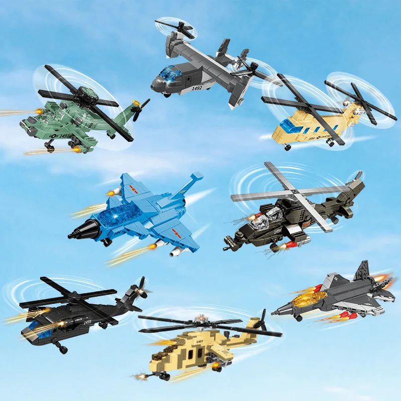

8 шт., мини военный боец, блок DIY, армейский CH-47, Apache, V-22, Mi-24, F22, самолет, строительные кирпичные игрушки для мальчиков, подарок для детей
