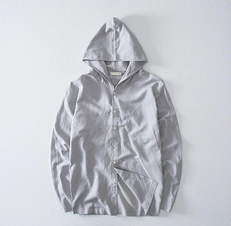 Модные весенние серые льняные рубашки для мужчин с длинным рукавом серая мужская