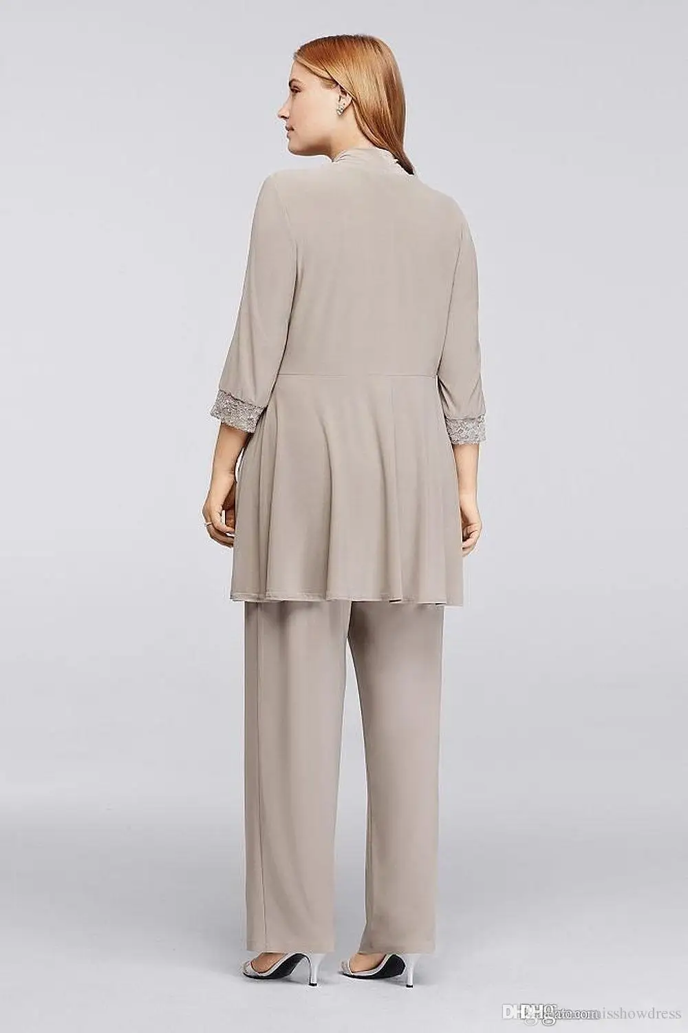 

Long Sleeves Three Pieces Plus Size Lace Appliques Ankle-Length evening 2018 Grey Chiffon Mother Of The Bride Suits Pants Jacket