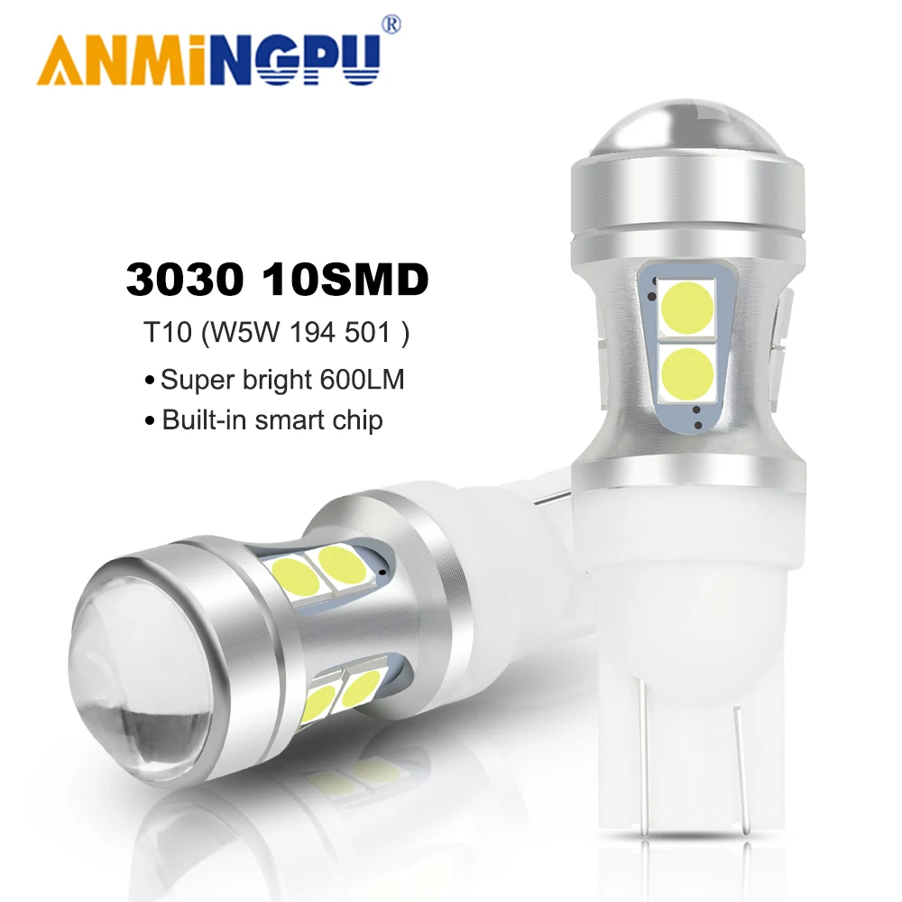 

ANMINGPU 2PCS Signal Lamp T10 Led Bulbs 3030SMD W5W Led Car 194 168 Auto Car Clearance Light License Plate Light Dome Lights 12V