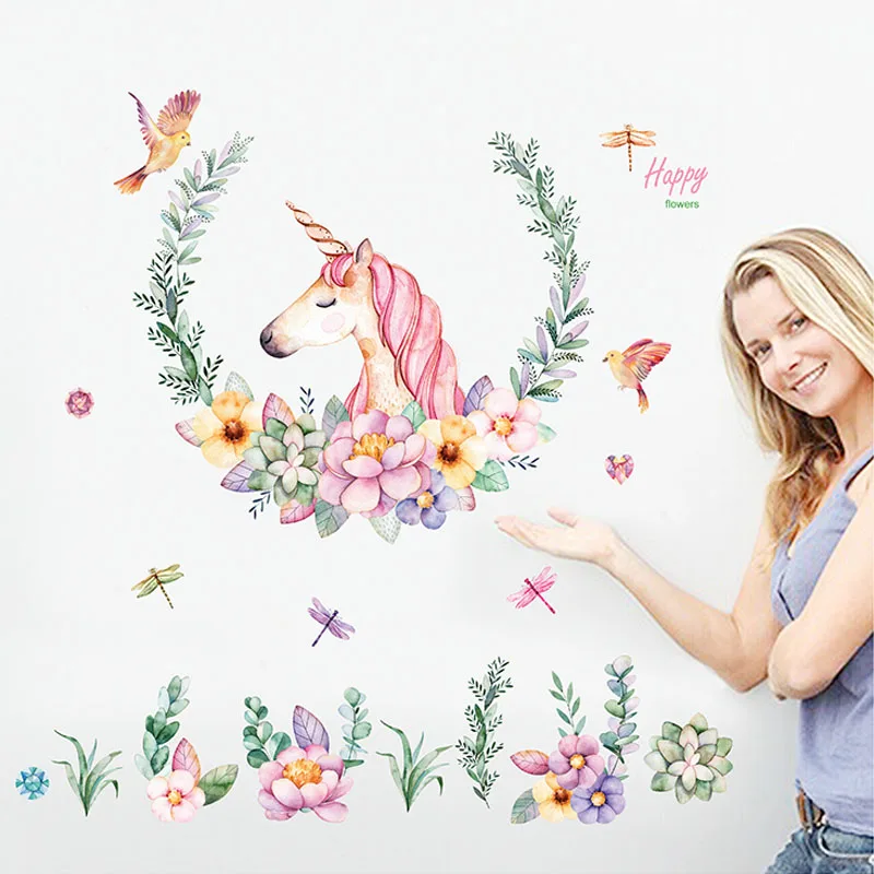 

Christmas Decorations for Home Cartoon Unicorn Wall Stickers Baby Kids Nursery Room Bedroom Decor