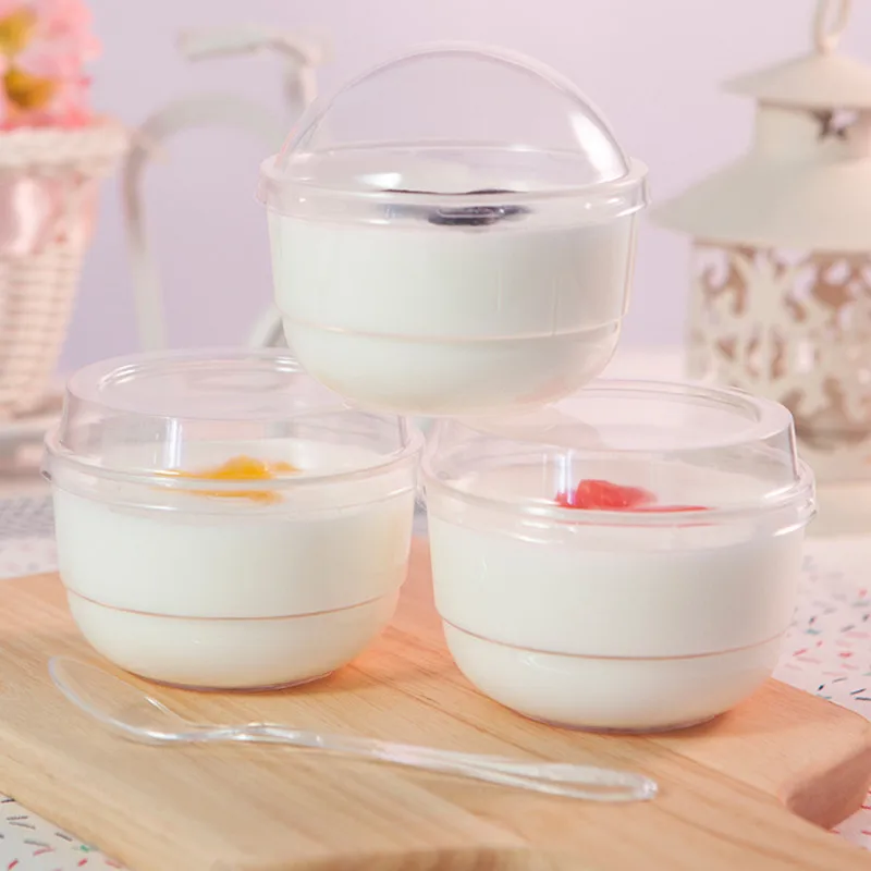 50pcs Round disposable dessert cup 150ml cute hard plastic cup diy baking cake pudding yogurt packaging transparent cup with lid