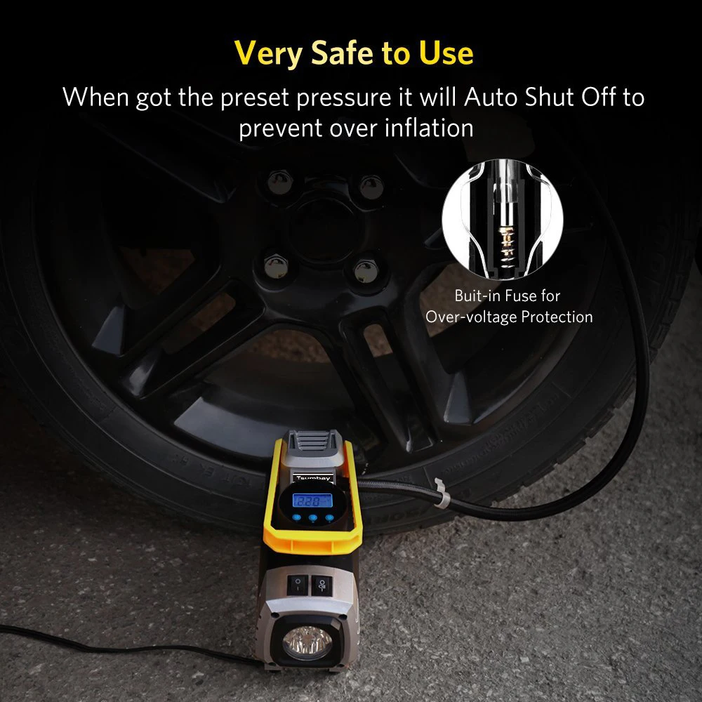 Barato Compresor De Aire Portátil De 150 PSI Inflador De Neumáticos De Coche Bomba De Neumáticos Con Manómetro Digital 12V DC Brillante Linterna De Emergencia