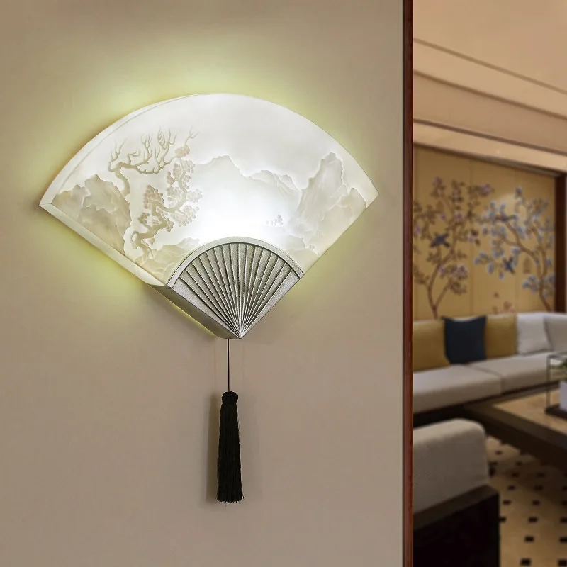 Классический китайский вентилятор настенный светильник для гостиной лестницы