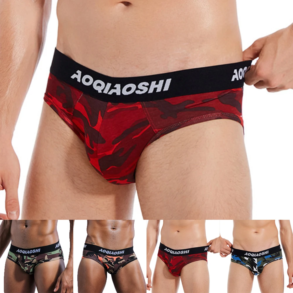 

Men's Sexy Low Waist Elastic Camouflage U Convex Large Bulge Pouch Briefs Men's Underwear Cotton Camouflage Printed Double