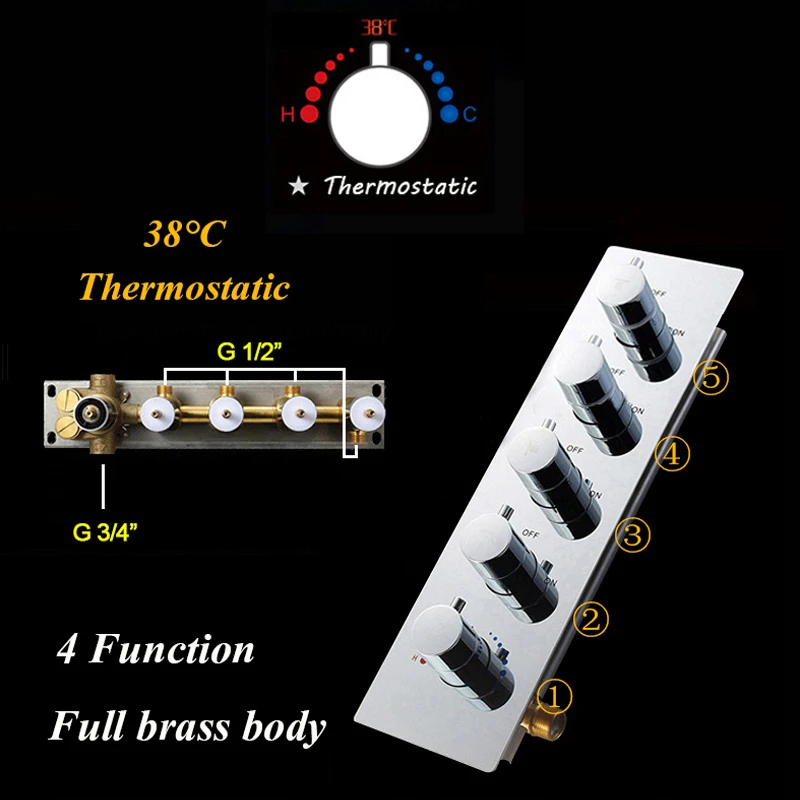 Светодиодный термостатический латунный смеситель для душа музыкальная насадка