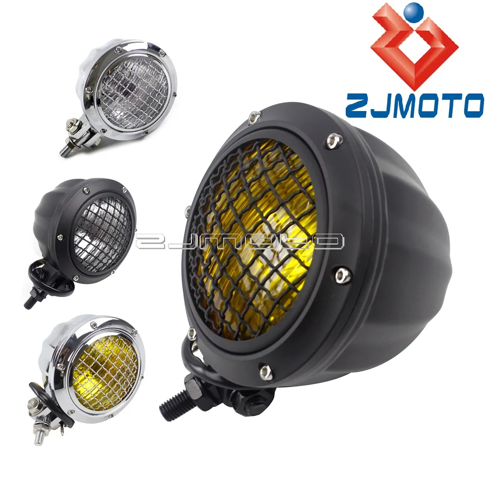 

Old School Motorcycle Faceted Headlight 4-1/2" Headlamp For Harley Honda Yamaha Suzuki Cafe Racer Custom Bottom Mount Headlights