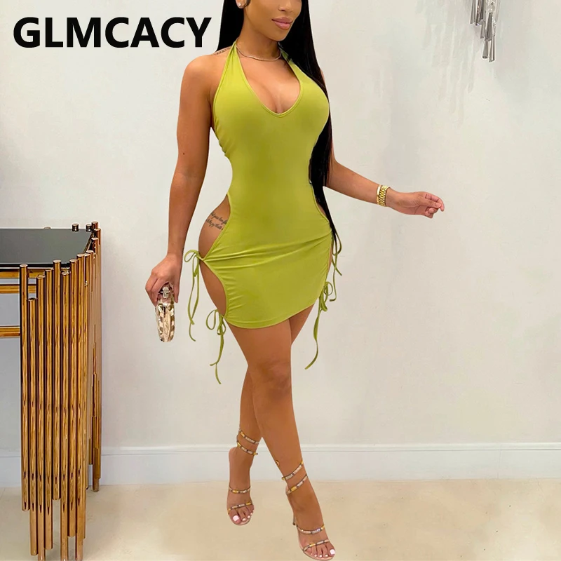 

Halter Sexy Cut Out Bodycon Party Club Mini Dress