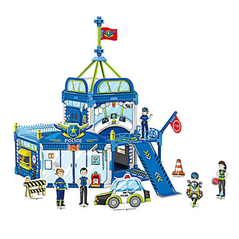

Jigsaw Police Station Model Self Assembly Toy DIY Painting Coloring 3D Puzzle Parent-Child Interactive Game Toys