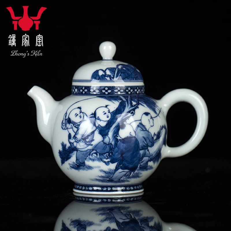 

★Чайник Jingdezhen ручная роспись синий и белый чайный чайник большой емкости