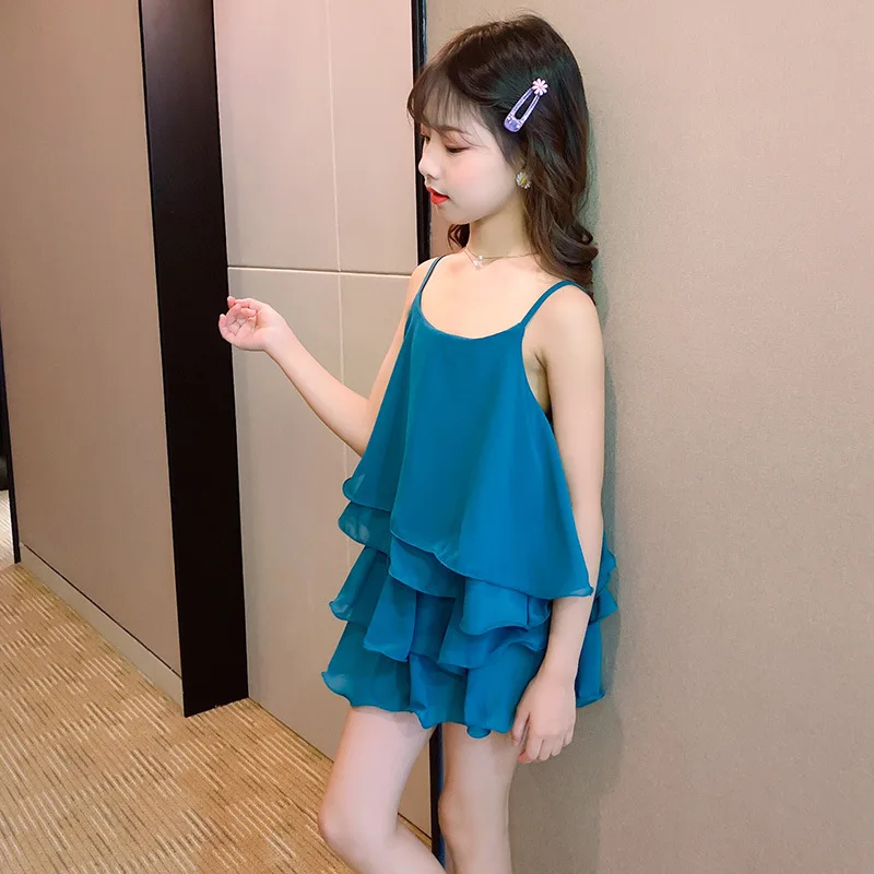 Летняя одежда для девочек зеленая жилет на бретельках подростков + шорты