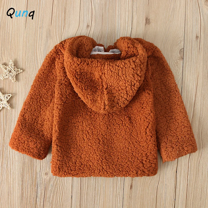 

Qunq Thick Lamb Wool Girls Hooded Coat 2021 New Winter Spring Solid Color Kids Jacket for Girl 1 2 3 4 5 Year Children Outerwear