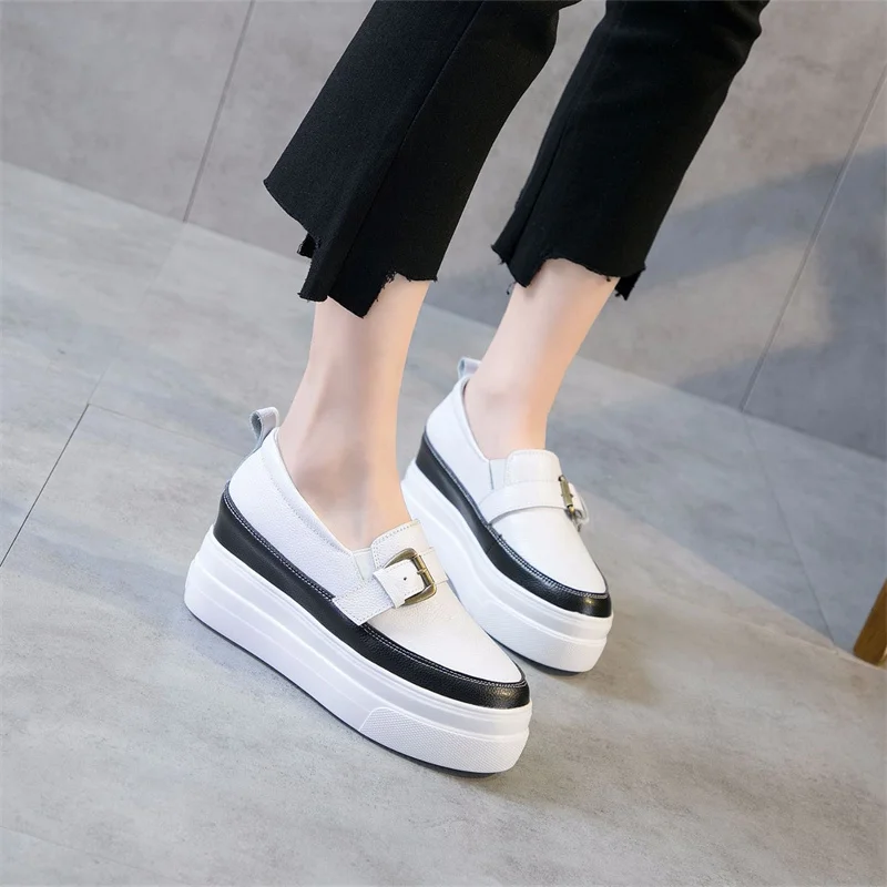 

Genuine Leather Casual Shoes Wedge Sneakers Woman Vulcanize Shoes Platform Latest Sneakers for Women Loafers White Ladies Shoes