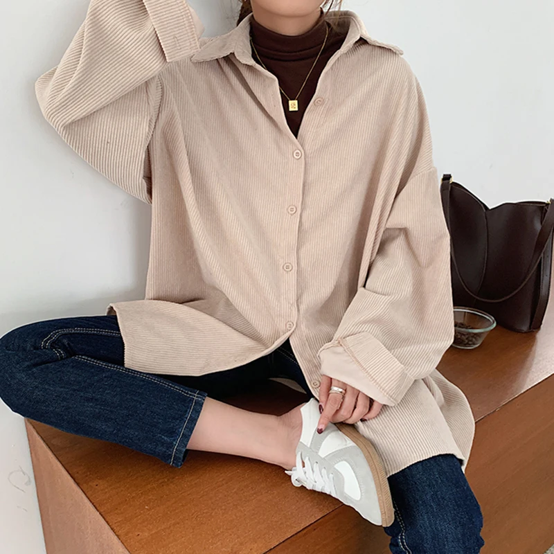 

Ins Women Shirt Coat Corduroy Coats Collar Female Cardigans Single Breasted Outwear Loose Autumn Winter Women Jackets Oversize