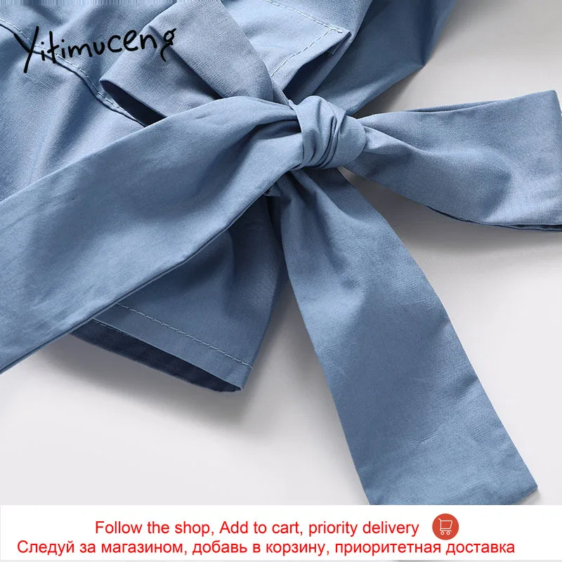 

Yitimuceng Bow Dresses for Women Mini Solid Summer 2021 V-Neck Loose Waist Short Sleeve Fashion French Clothes Office Lady New