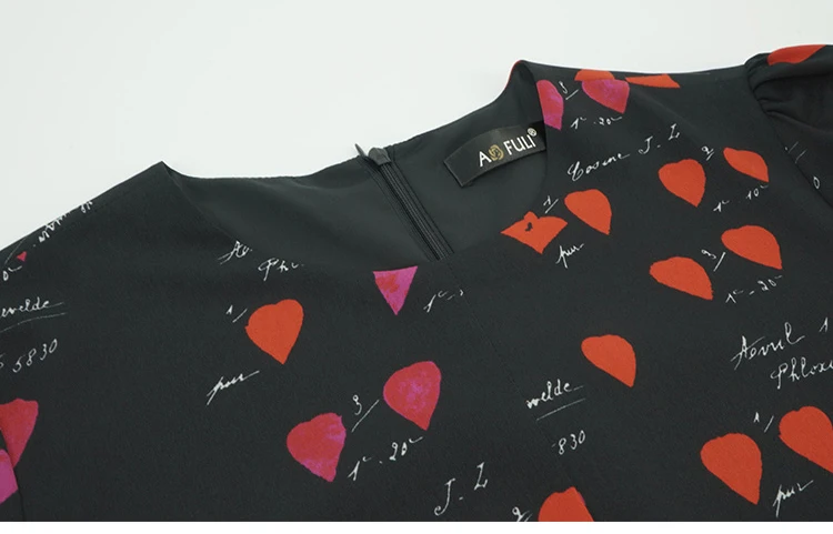 L~ 4XL 5XL гофрированное Платье с принтом в виде сердца раннее осеннее платье с длинными рукавами трапециевидной формы длиной до колена AOFULI A4089