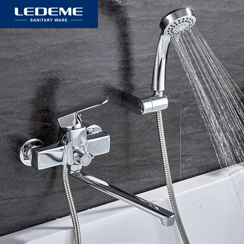 LEDEME Смеситель для ванны с длинным изливом 300 мм. латунь Цвет: хром L2254|chrome finished|chrome