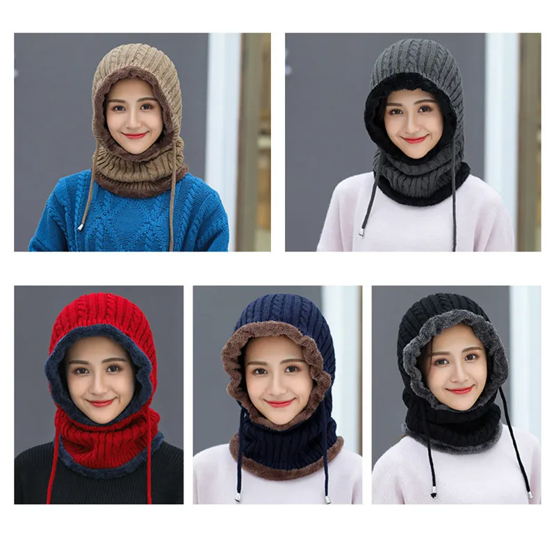 

Newest Winter Caps Fashion Snapback Caps for Men Knitted Beanie Neck Warmer Fleece Lined Cycling Cap