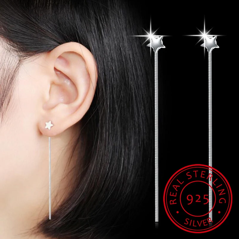 

Hot Sale 925 Sterling Silver Star Long Tassel Earrings For Women Ear Line pendientes oorbellen S-E466
