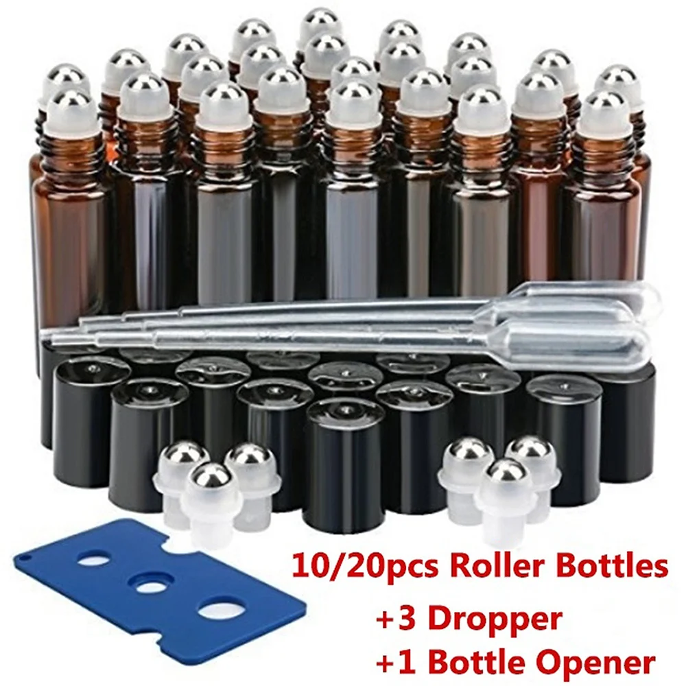 

1 Set of 24pcs 10ml Glass Roll-on Bottles Stainless Steel Roller Balls Empty Essential Oil Perfume Refillable Bottles