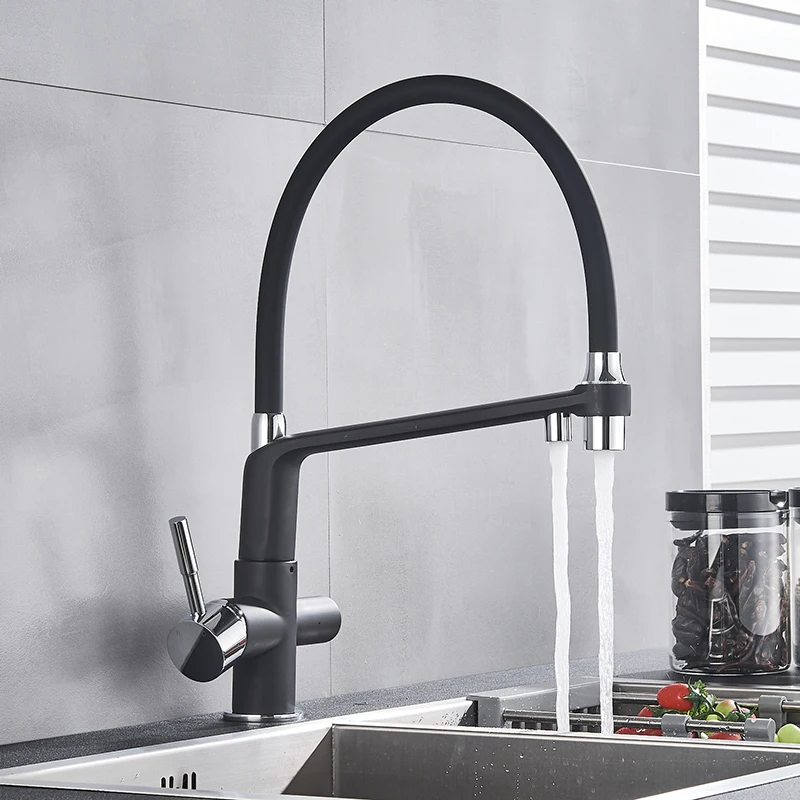 Смеситель для кухни с двойным носиком и фильтром смеситель поворотом на 360