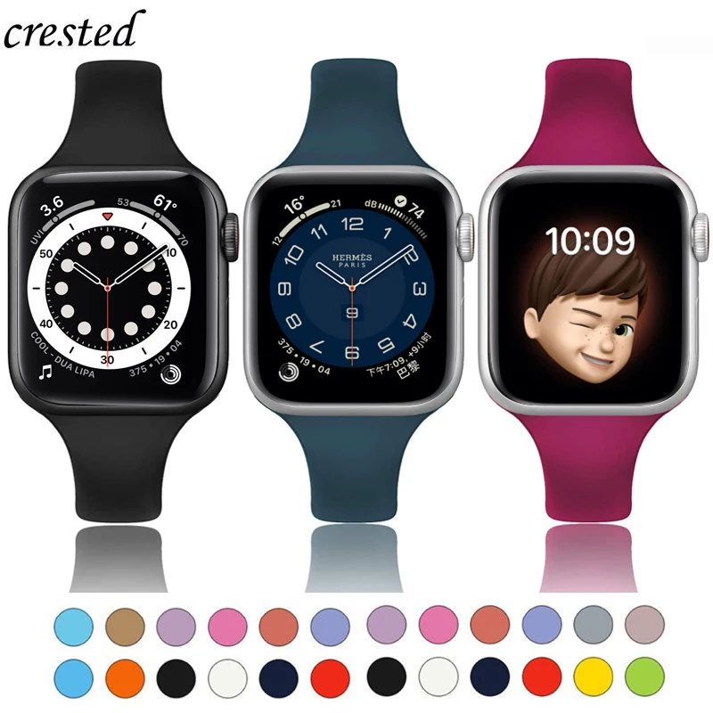 

Тонкий ремешок для Apple watch band 44 мм 40 мм 38 мм 42 мм, мягкий спортивный силиконовый ремешок для умных часов, модель 7 41 мм