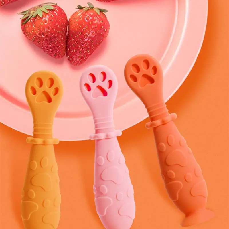 Mordedor de silicona masticable con forma de Pata de Gato para beb&eacute;, 2 uds., utensilio de mesa de entrenamiento de alimentaci&oacute;n de seguridad para beb&eacute; de 4 a 12 meses-0