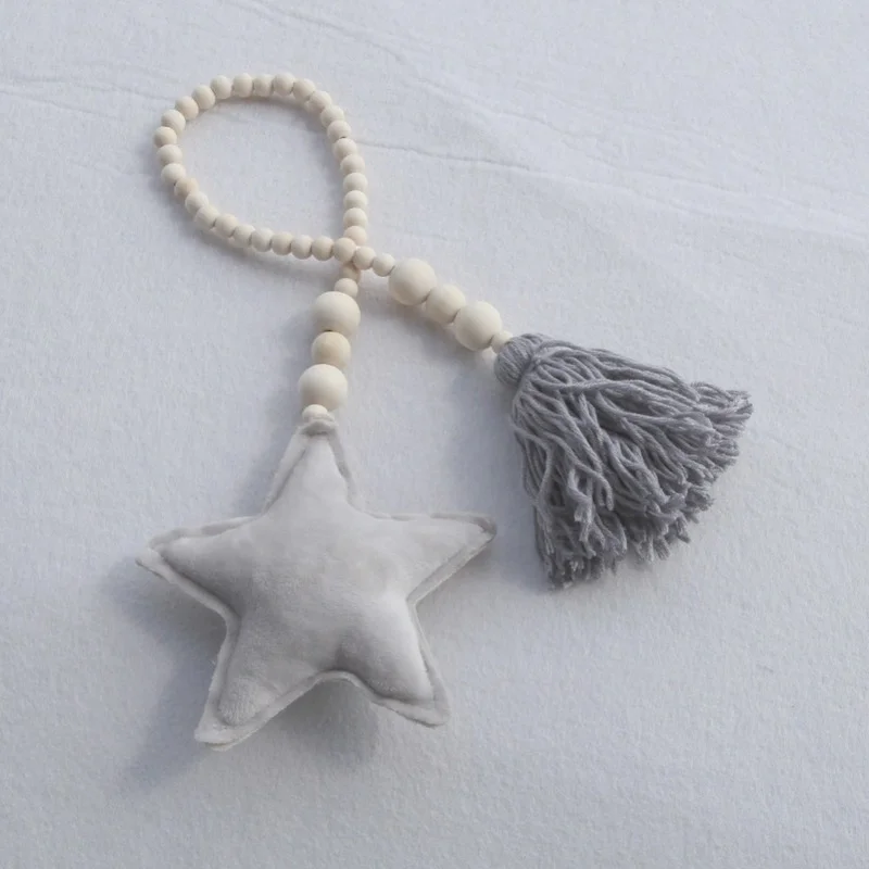 

1Pcs Nordic Style Kids Room Decorations Wooden Beads Garland with Heart Star Tassels Scandinavian Style Baby Tent Hanging Decor