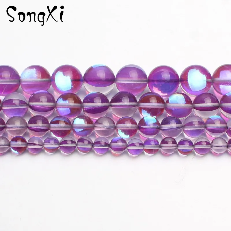 Натуральные фиолетовые блестящие хрустальные бусины 6 8 10 12 мм гладкие круглые