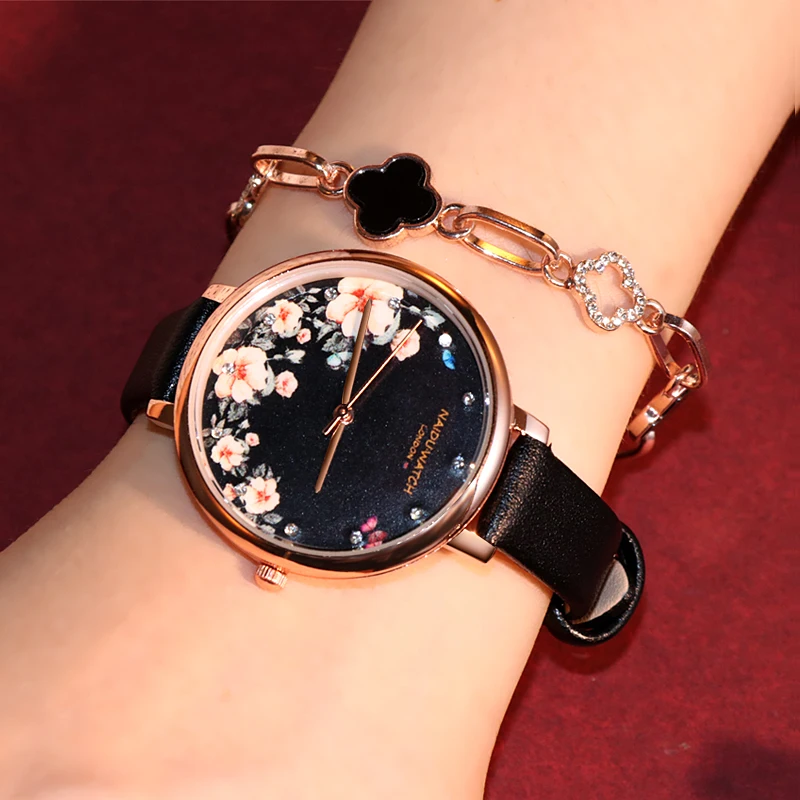 Классический Цветочный ультра тонкий ремешок часы Роскошные женские наручные