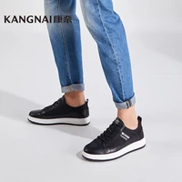kangnai sneakers men shoes genuine cow leather lace up flats comfortable male skateboarding casual shoes
