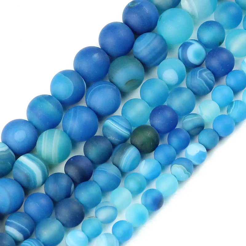 Lake Blue Stripe Матовый натуральный полосатый Сердолик Каменные Бусы Ониксовые драгоценные камни 6/8/10 мм круглый свободные бусины агат бусины для самостоятельного изготовления ювелирных изделий браслет DIY - Цвет: Lake Blue Stripe