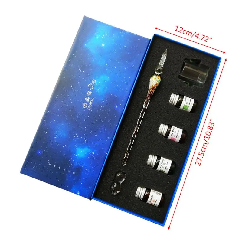 

Starry Sky Glass Fountain Dip Pen Holder Signature Ink Set Calligraphy Writing 32CB