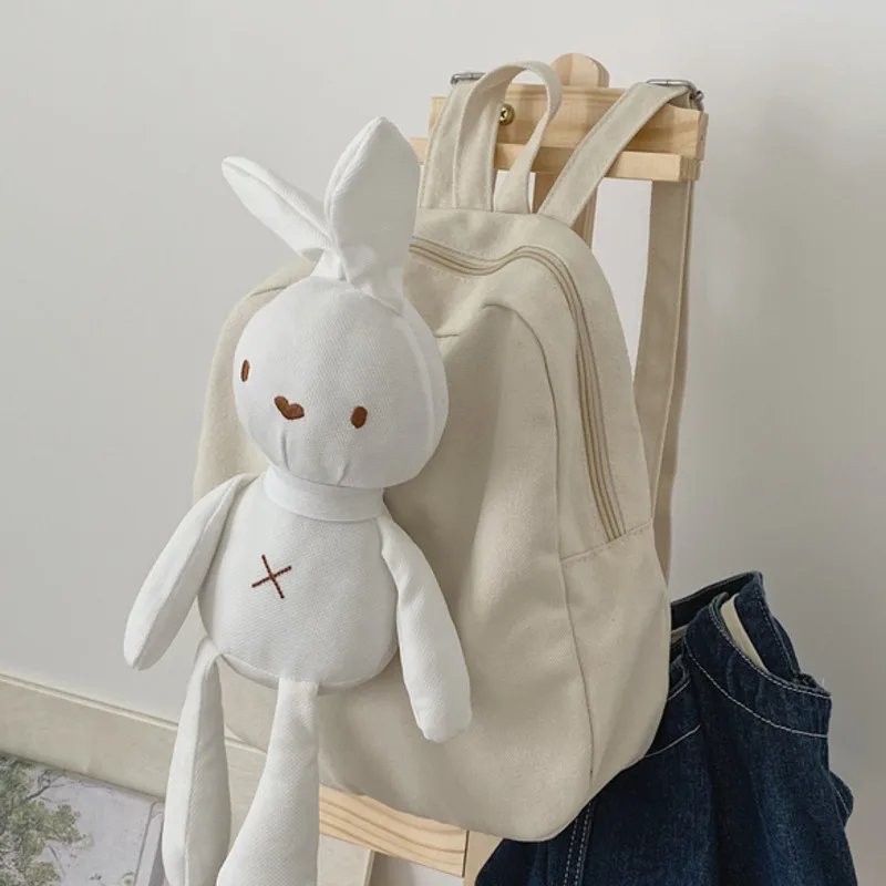 

School Bags For Teenage Girls Schoolbag Korea Ulzzang Cute Rabbit Doll Student Backpack Large Capacity Canvas Mochila Feminina