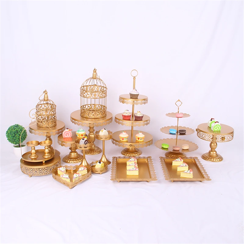 18pcs gold Золотые свадебные десерт лоток торт стенд кекс Пан вечерние поставки 14 шт./компл. белое нарядное кружевное платье для маленьких девочек; подходит для отделки блюдо для торта - Цвет: 18pcs gold